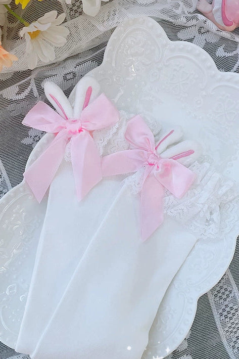Bunny ears lace ribbon knee-high socks