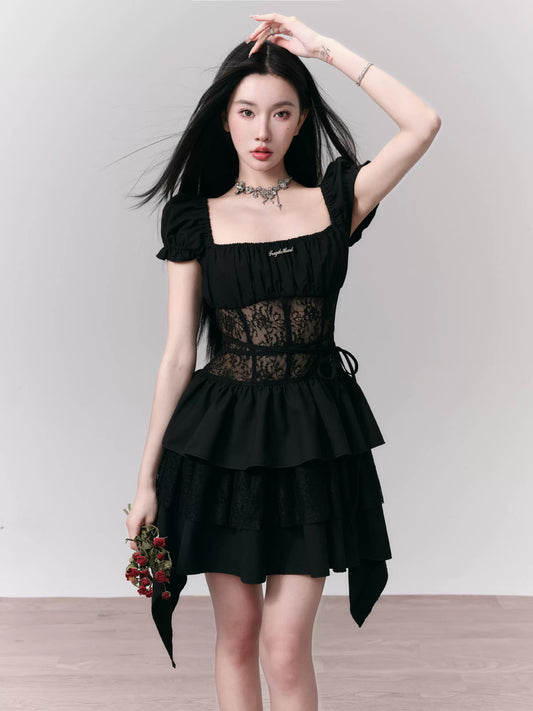 Fragileheart Fragile Shop Black Romance Sweet Spicy Lace Cut-out Dress Sexy Tuffy Skirt