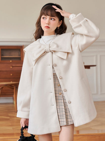 Big collar ribbon flared coat