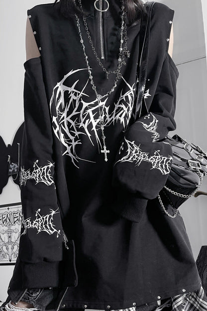Top de sudadera subcultural Dark Cruise largo de algodón con hombros descubiertos