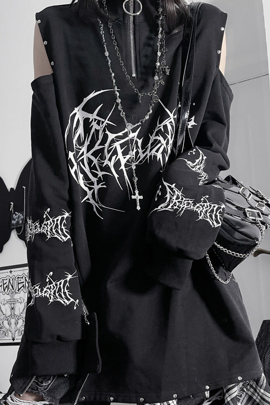 Subculture Dark Kawaii Long Cotton Off-Shoulder Sweatshirt Top