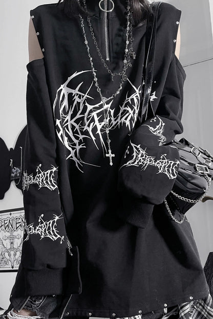 Top de sudadera subcultural Dark Cruise largo de algodón con hombros descubiertos