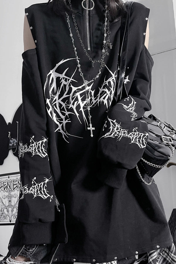 Top de sudadera subcultural Dark Cruise largo de algodón con hombros descubiertos