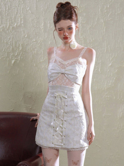 Eye-end Flower Retro White Lace Dress