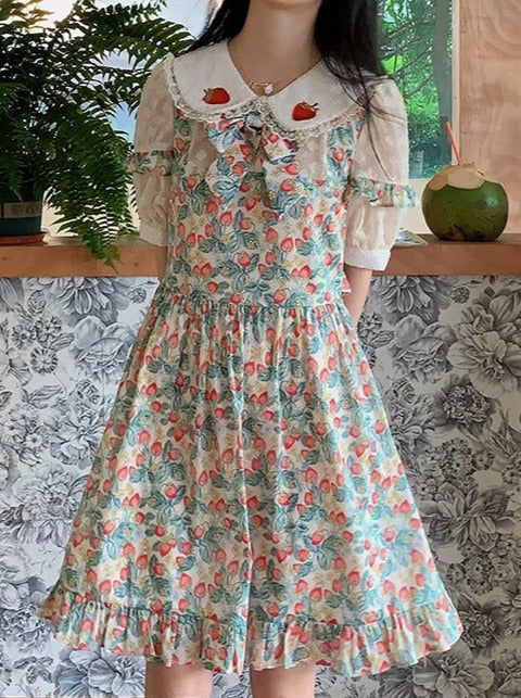 Strawberry Fruit Floral Layered One Piece