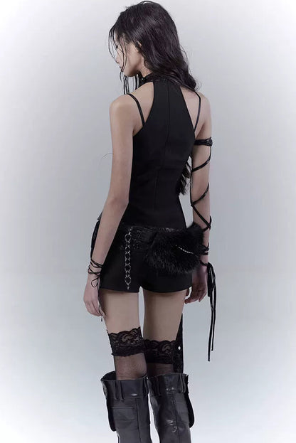 ダークモードノースリーブトップス+インナー+ベルト