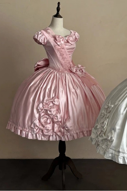 [Pre-order Deadline: August 8] Elegant Silver Satin Lolita Romantic Ribbon Dress Set