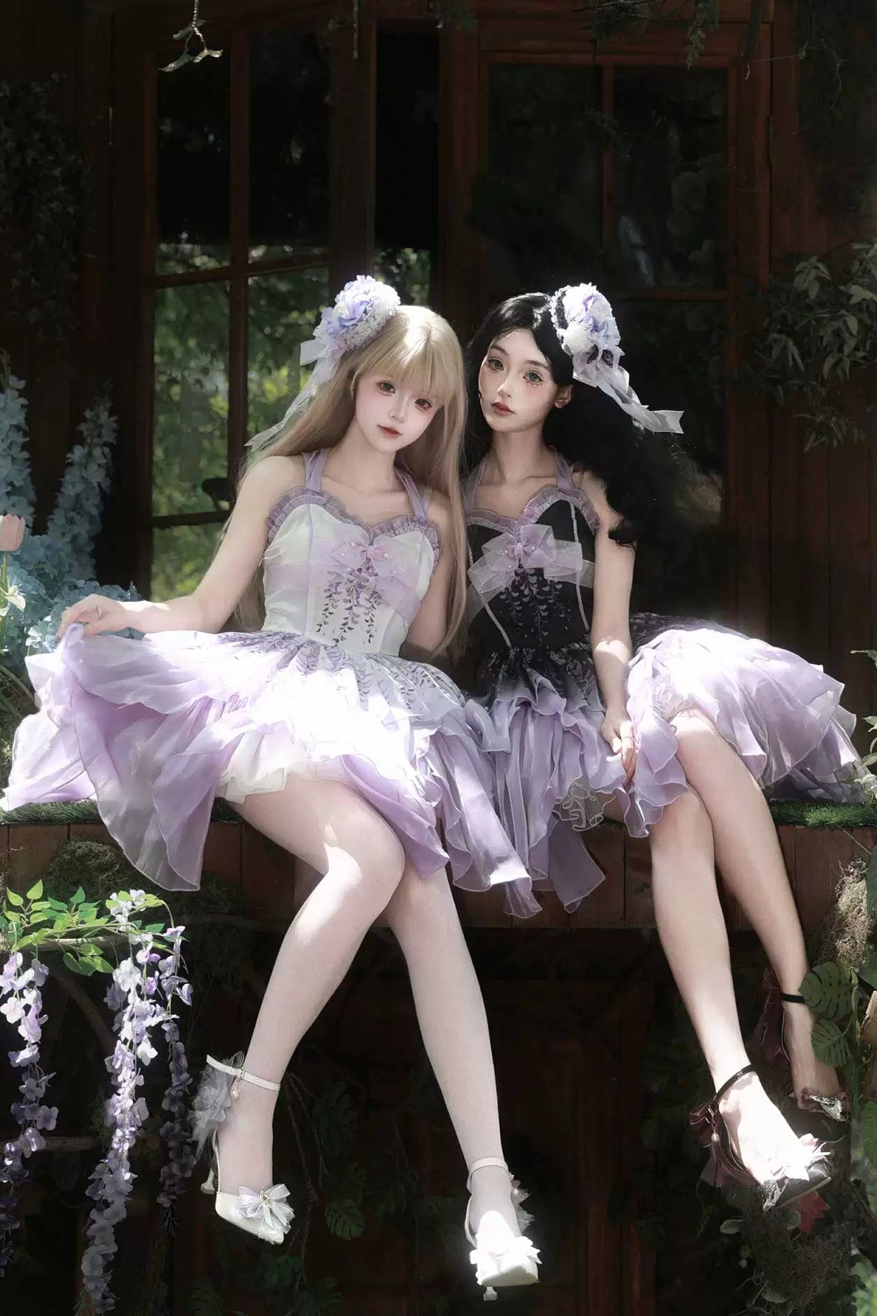[Pre-order Deadline: June 18] Wisteria Purple Gradient Fairy Lolita Bow Layered JSK Dress + Full Set (Dress + Flower Hat)