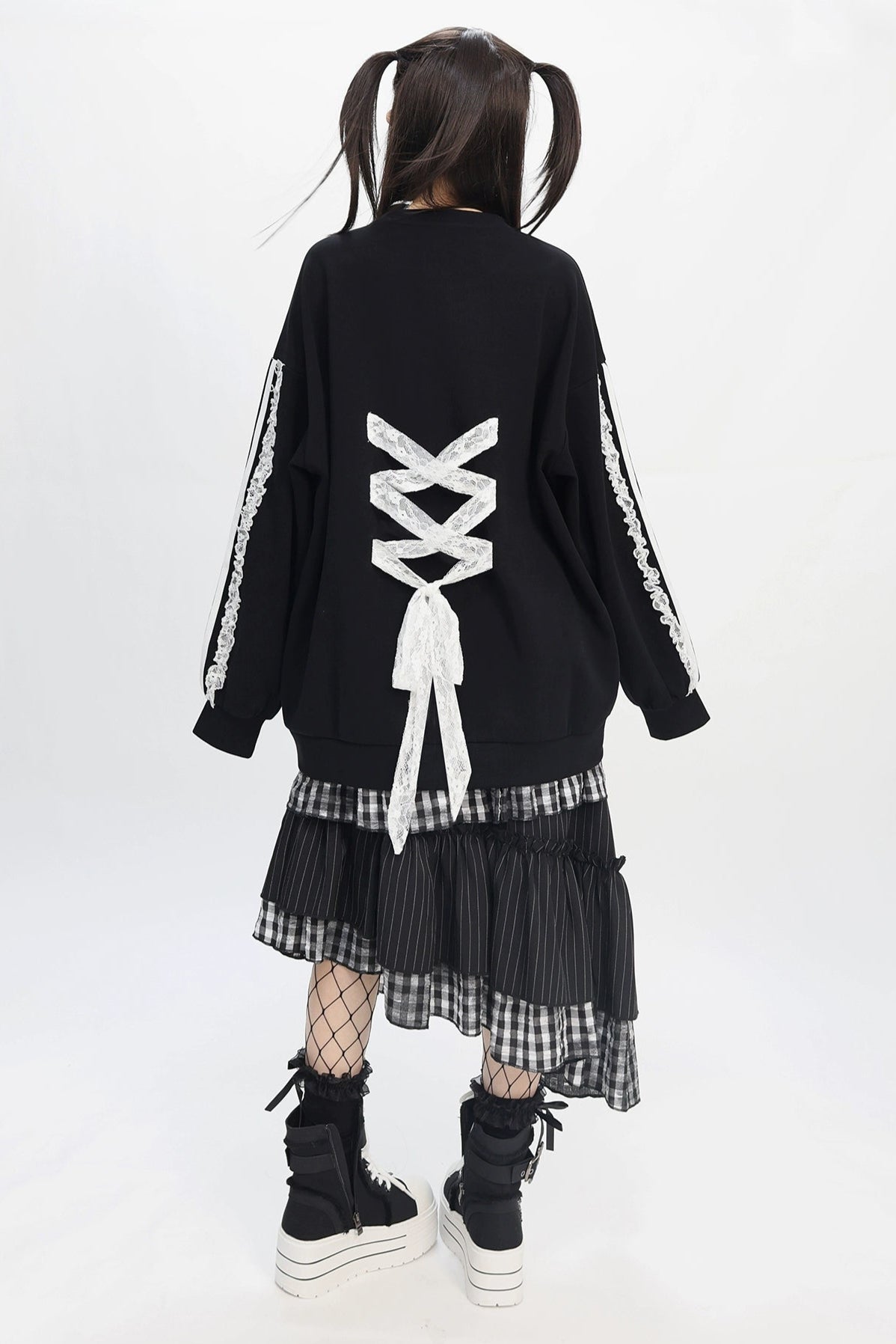 Bag Lace-up Design Loose Dark Top