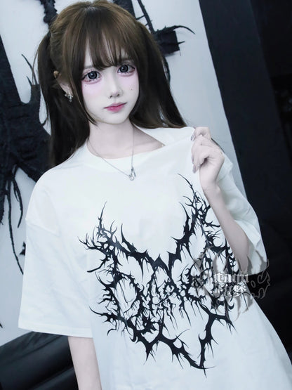 ゴシックグラフィックプリントルーズTシャツ