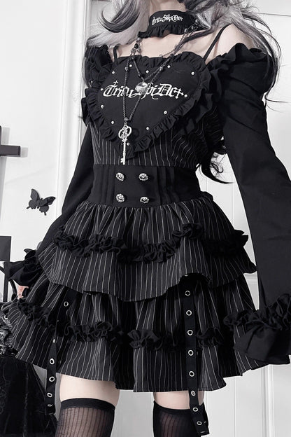 サブカルチャーゴシックダークスリムロングスリーブドレス