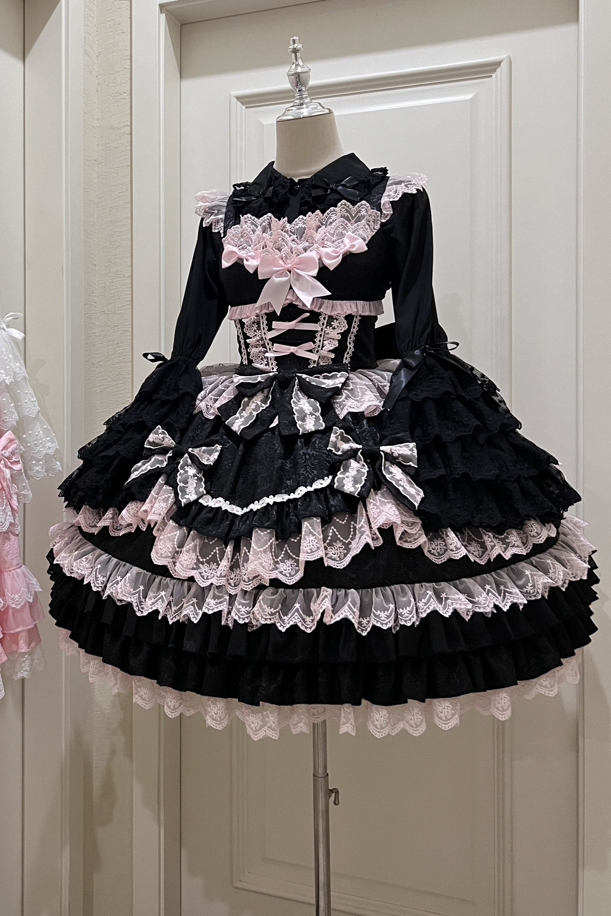 【シュガーガール】ロココプリンセスロリィタドレス4点セット ブラック&ピンク ホワイトシュガーガールロリータドレス – Belchic