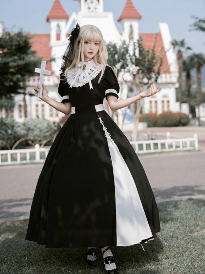 Contrast Color Stitch Chic Lolita Dress + False Collar
