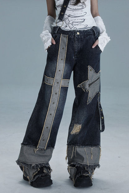 ローライズワイドレッグウォッシュデニムパンツ