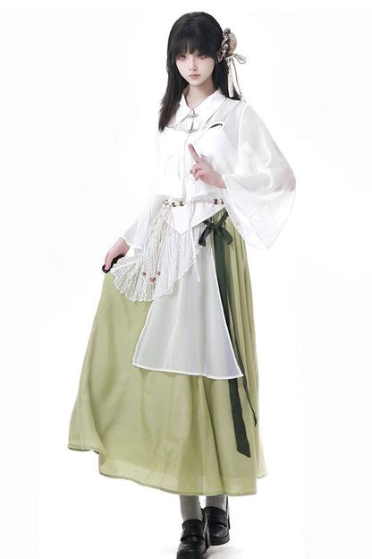 シフォンチャイナシャツ＋キャミソール＋ショートスカート＋ロングスカート＋レッグウォーマー