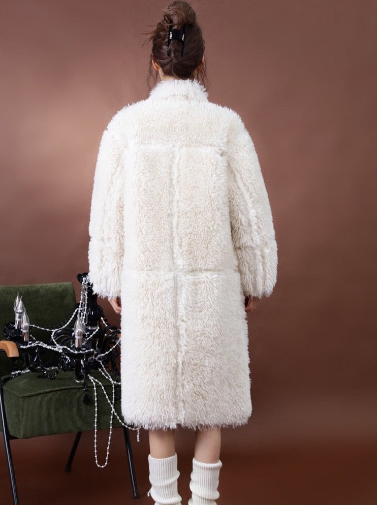 Pure white wool reversible long coat