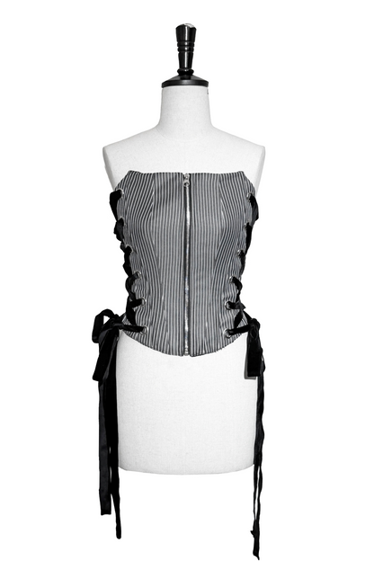 [Vorbestellschluss: 8. August] Gothic-Lolita Dark-Cat gestreifte kurze Rüschenjacke+Korsett-Bustier+hochziehbare kurze Rüschenshorts