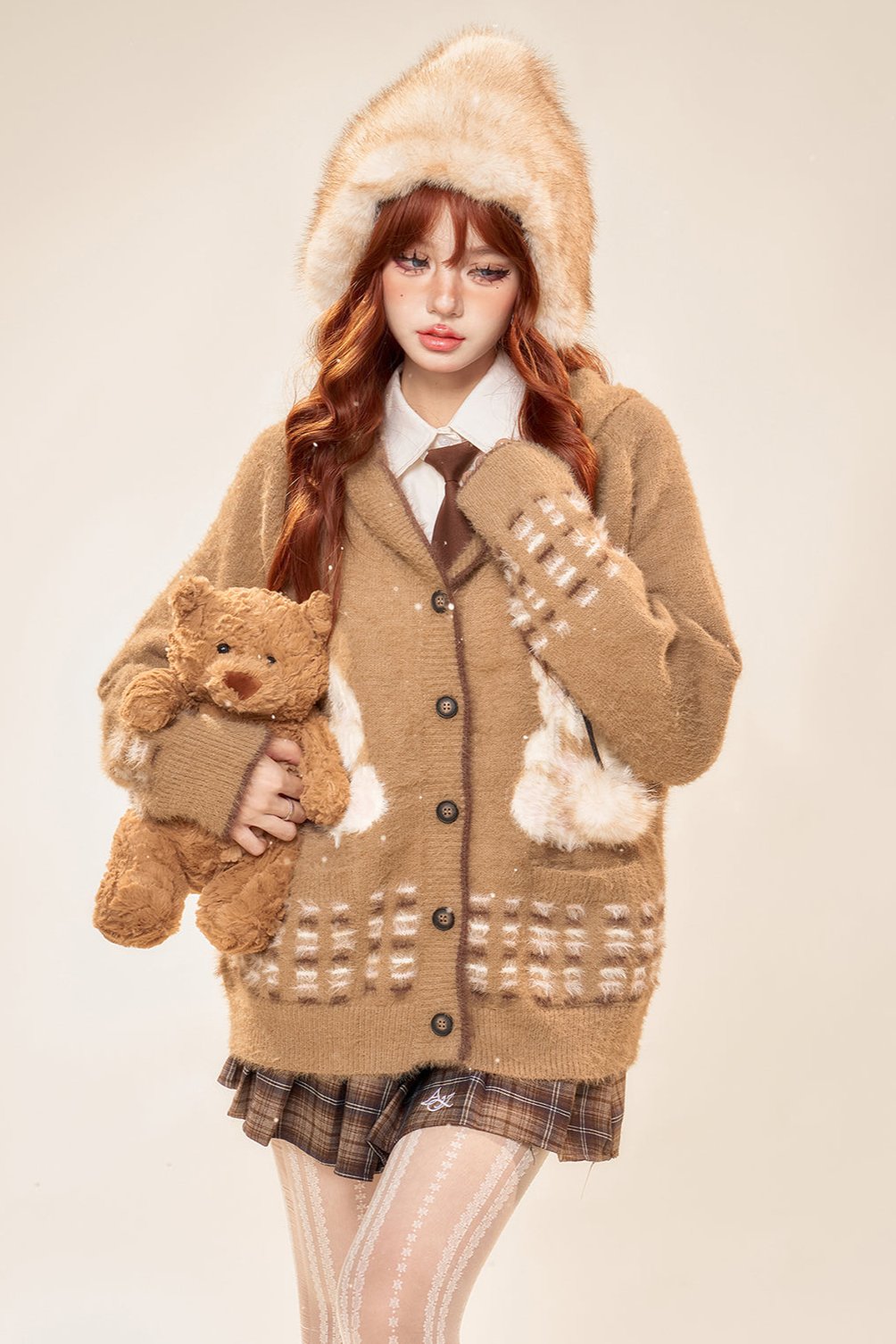 Bear Knittrese Fooded Cardigan