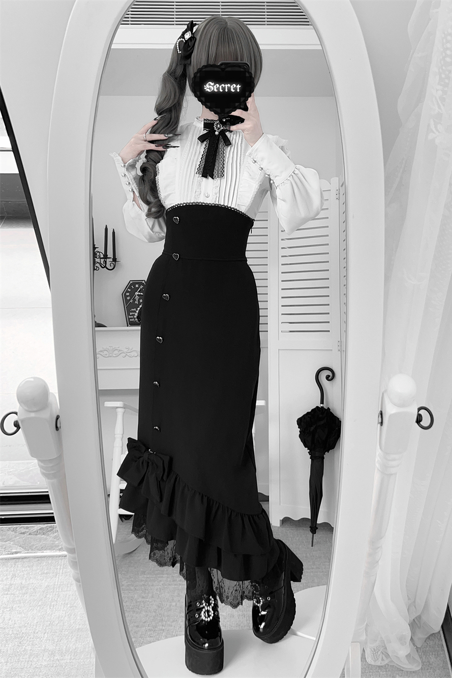 【数量限定】Heartbeat Love Songクリアエレガントリボンシャツ＋フィッシュテールスカートセット