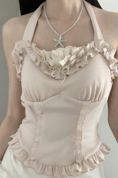 Seaside-Smok-Oberteile + Neckholder-Unterhemd + Asymmetrischer Rock