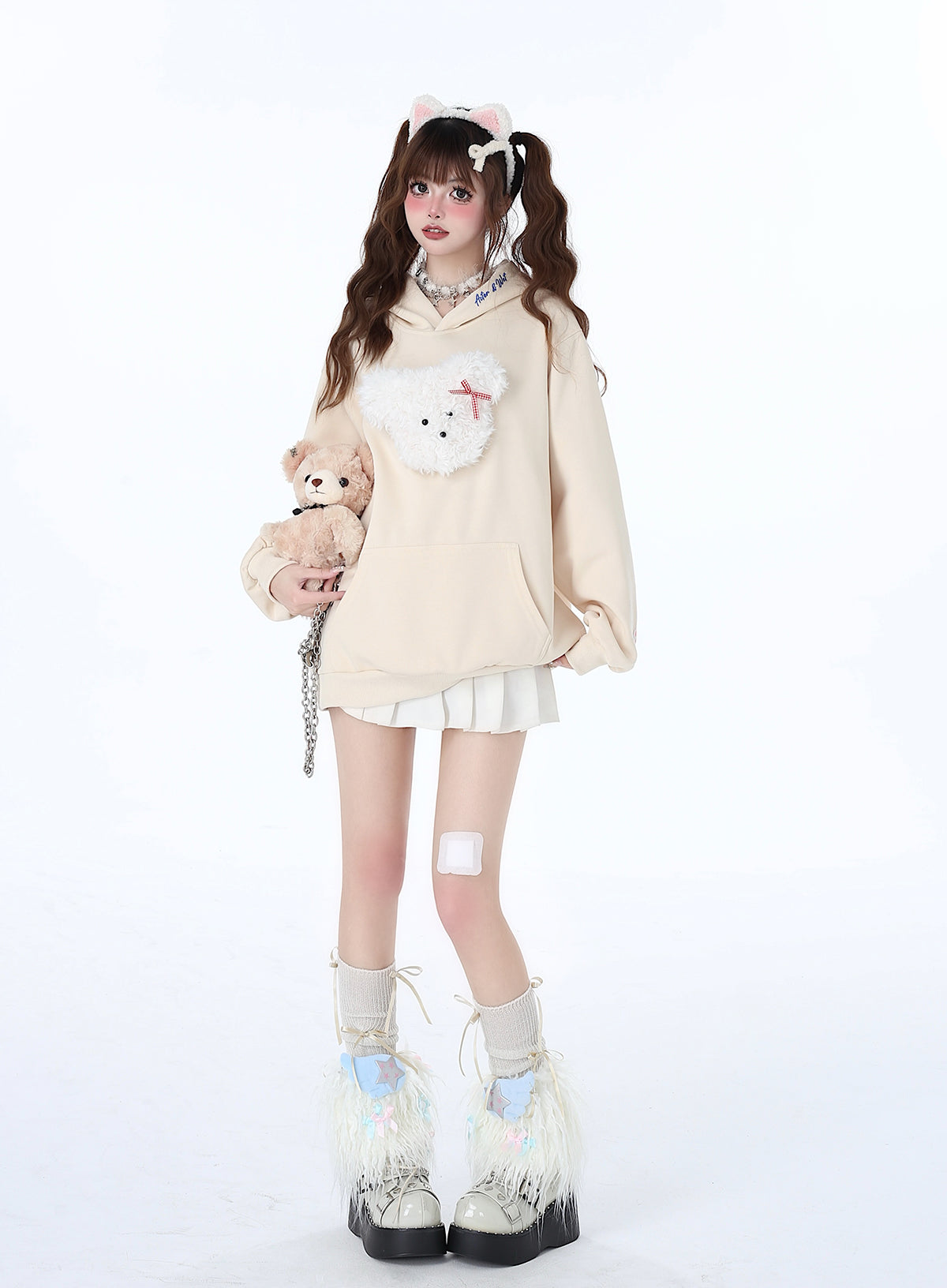 Fluffy Morabito Rabbit Loose Pastel Color Hooded Hooded Hoodie