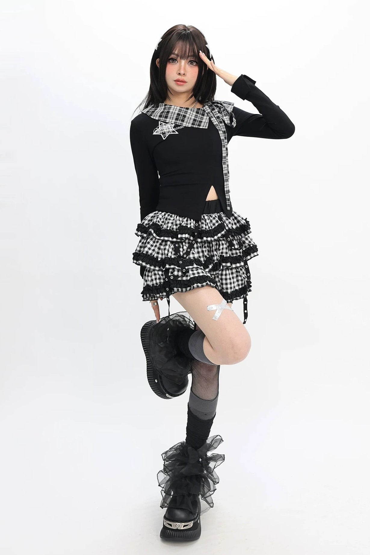 Plaid Fitted Slit Top