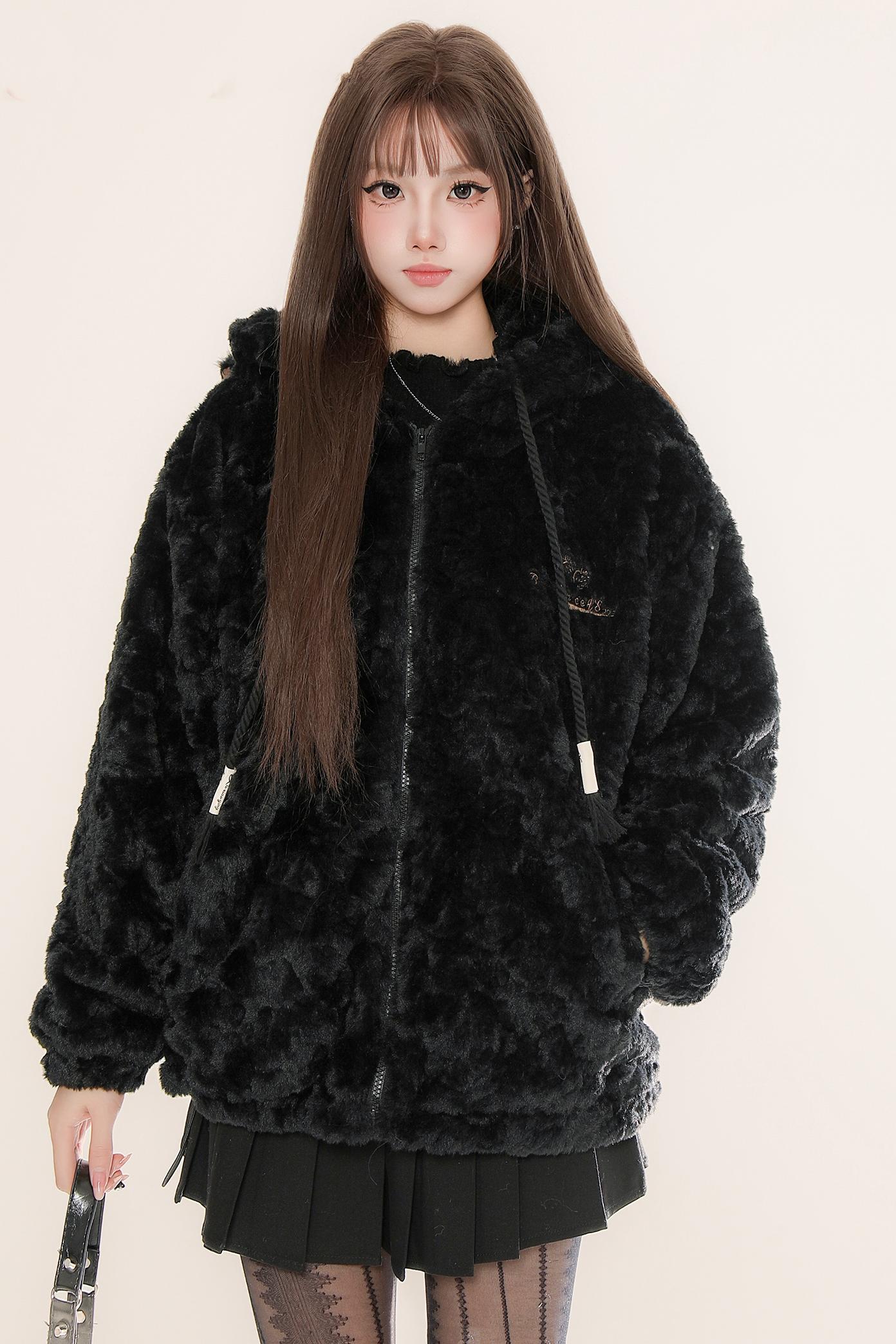 Plush Ear Hooded Warm Jacket