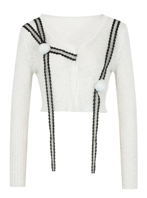 ステッチレースニットカーディガン