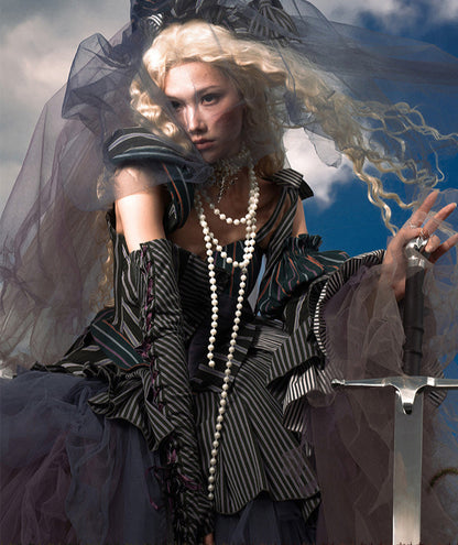 【予約商品】ストライプグリッドファンタジードレスセット＋アシメチュールスカート＋ベール