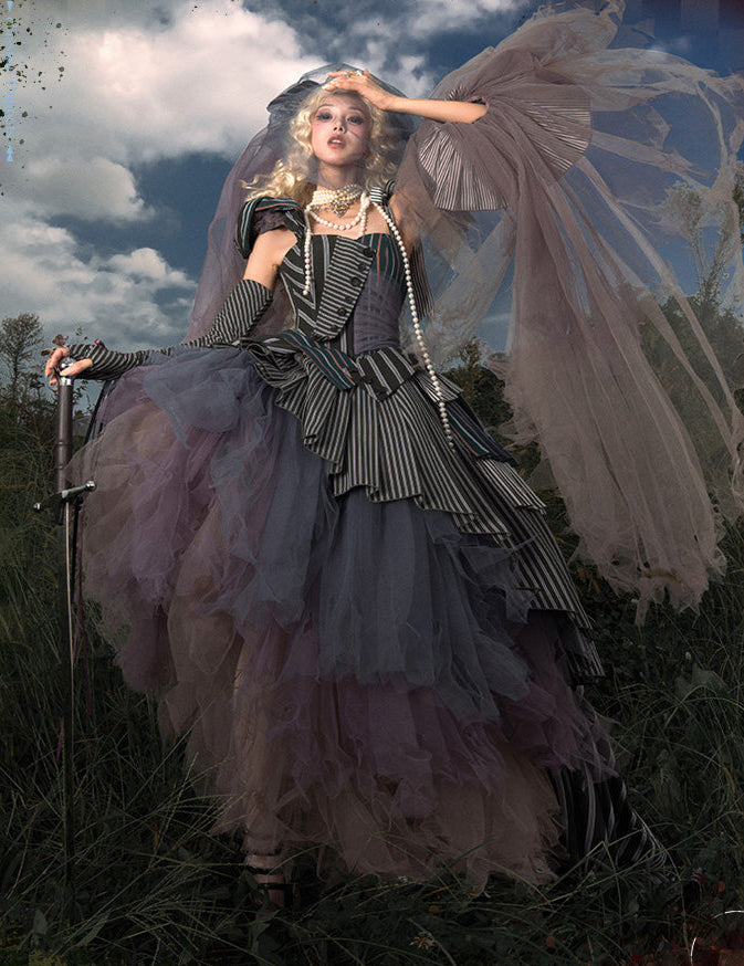 【予約商品】ストライプグリッドファンタジードレスセット＋アシメチュールスカート＋ベール