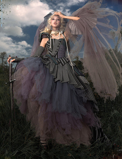 【予約商品】ストライプグリッドファンタジードレスセット＋アシメチュールスカート＋ベール