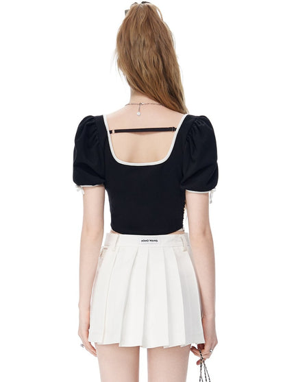 Pleated square collar top