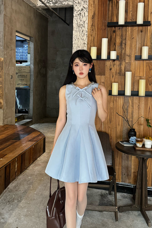 リボンノースリーブフリルドレス