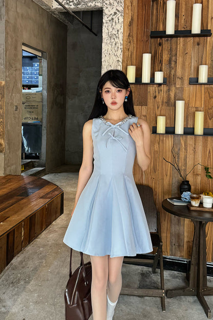 リボンノースリーブフリルドレス