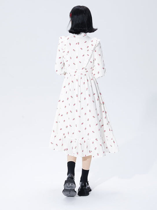 Strawberry Design Pure White Dress