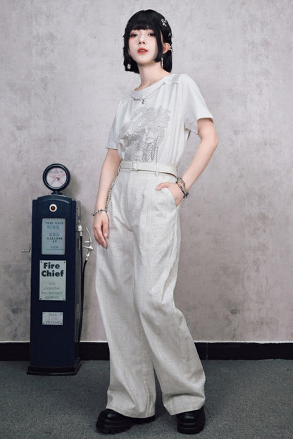 Snake Pattern Vintage Wide-Leg Pants (with Chain)