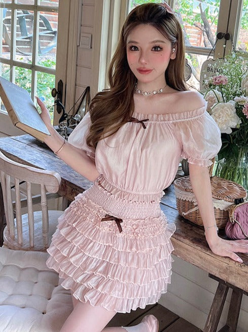 Cocoa pink high waist cake skirt