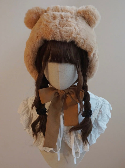 Fur Bear Bear Ribbon Hat
