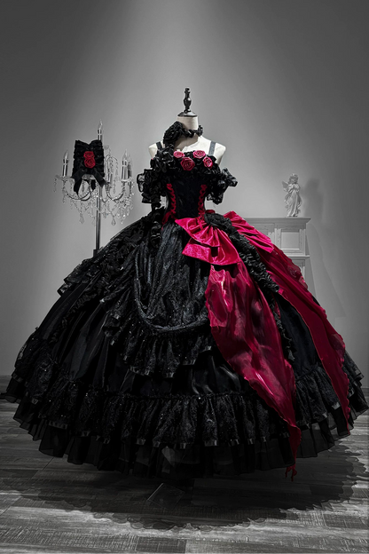 [Pre-order] Gothic Rose Wedding Lolita Gorgeous Tiered Corset JKS Dress