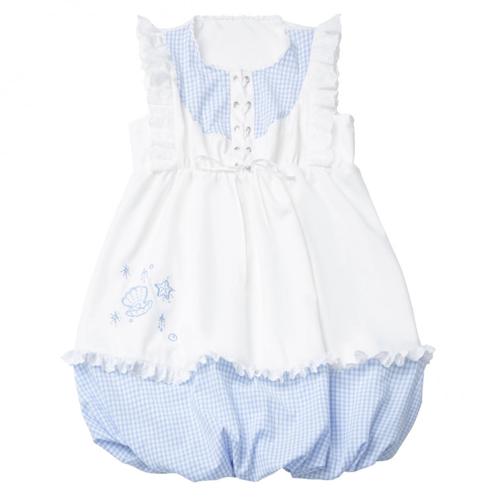 シェルパズルノースリーブトップス＋チェックショートパンツ＋バルーンドレス