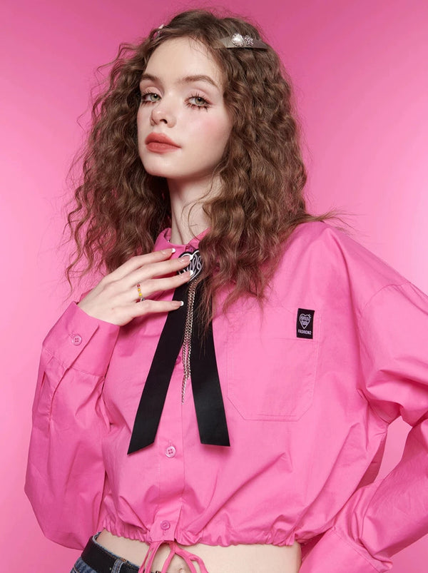 ブラックタイショートドローストリングシャツ