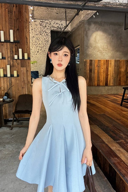 リボンノースリーブフリルドレス