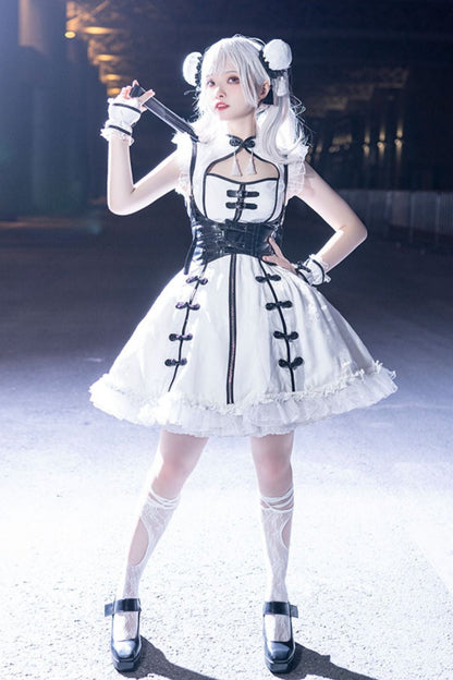 Dark Punk Black White China Stile Dress Suit