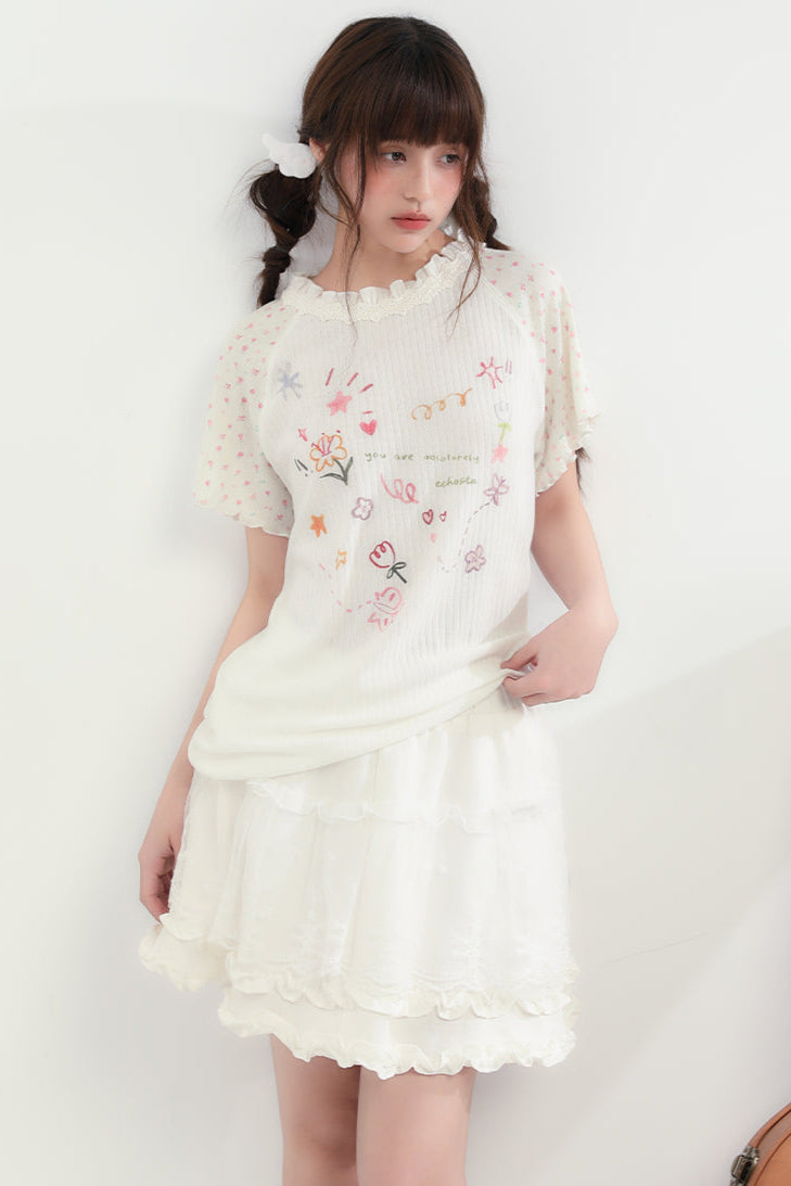 Floral Heart Round Neck Top