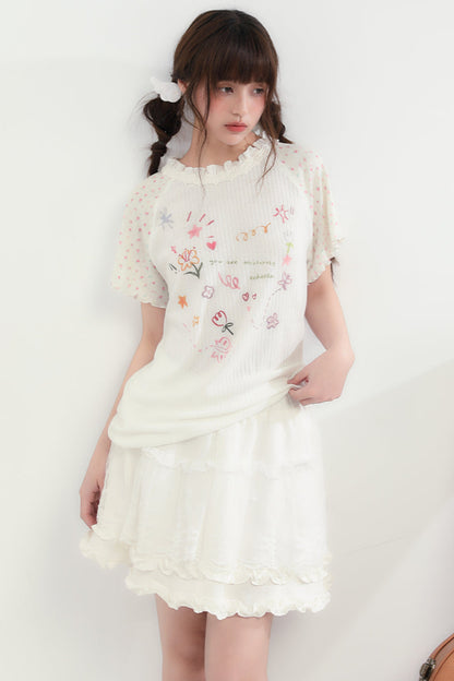 Floral Heart Round Neck Top