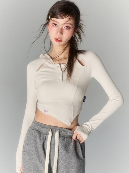 デザインフードスリムトップス