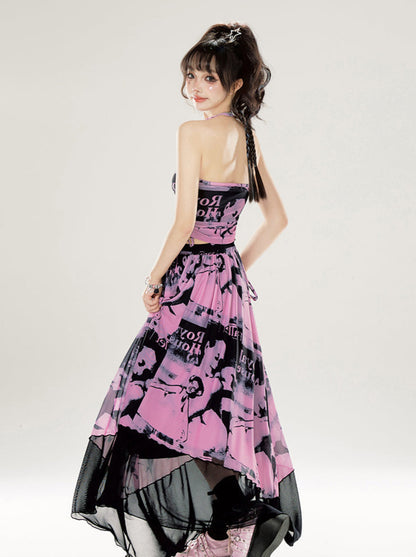 Pictorial Sweet Halter Neck Camisole + Tulle Long Skirt