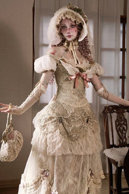 Edwardian Elegant One Shoulder Puff Sleeve Top + Leg Covers