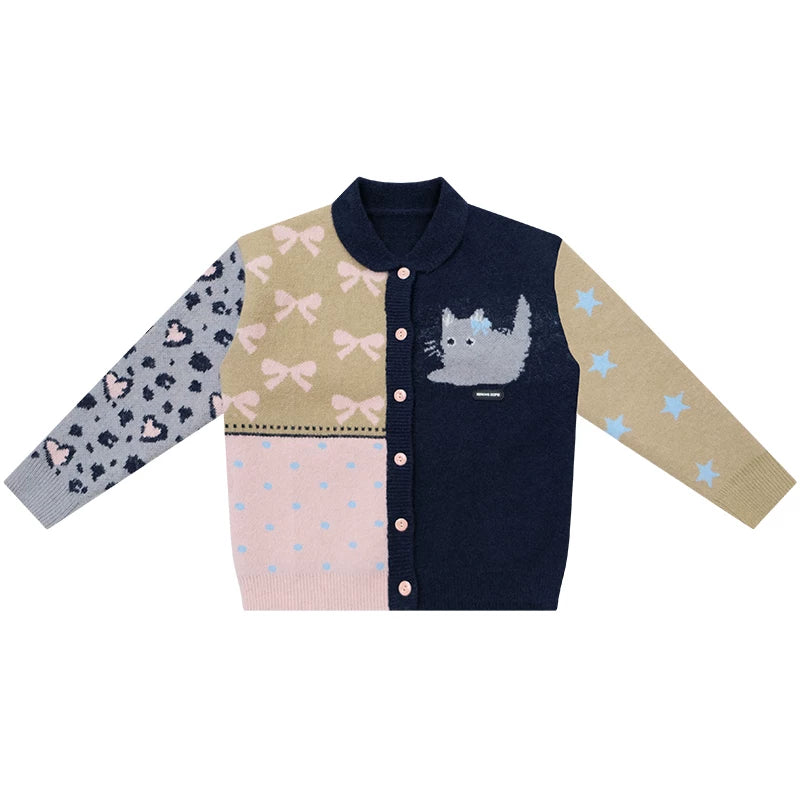 Retro color blocking cardigan