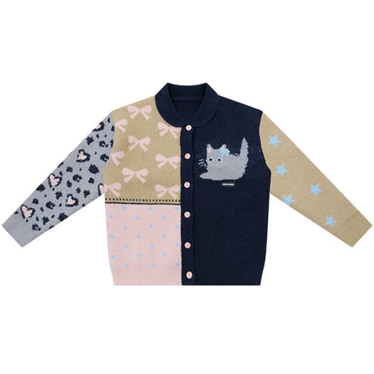 Retro color blocking cardigan